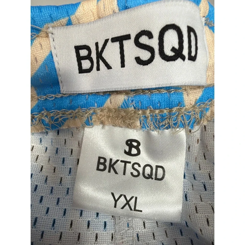 BKTSQD Kids Blue Houndstooth Mesh Basketball Shorts Chenille Patch YXL NEW